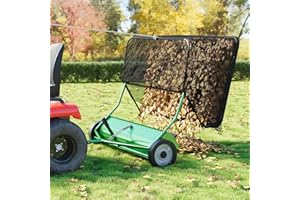 GARVEELIFE Tow Behind Lawn Sweeper, 48 Inch Wide Sweeping Path with 25 cu ft Large Capacity Hopper, Heavy Duty Adjustable Brush Height for Yard, Lawn and Farm Cleanup (Tow Behind-25 cu-Green)