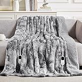 Homemate Electric Heated Blanket Queen Size - 84"x90" Heating Blanket Queen Size Dual Control 1/2/4/6/8 Hours Auto-Off 10 Heat Level Over-Heat Protection Luxury Faux Fur Sherpa ETL Certification