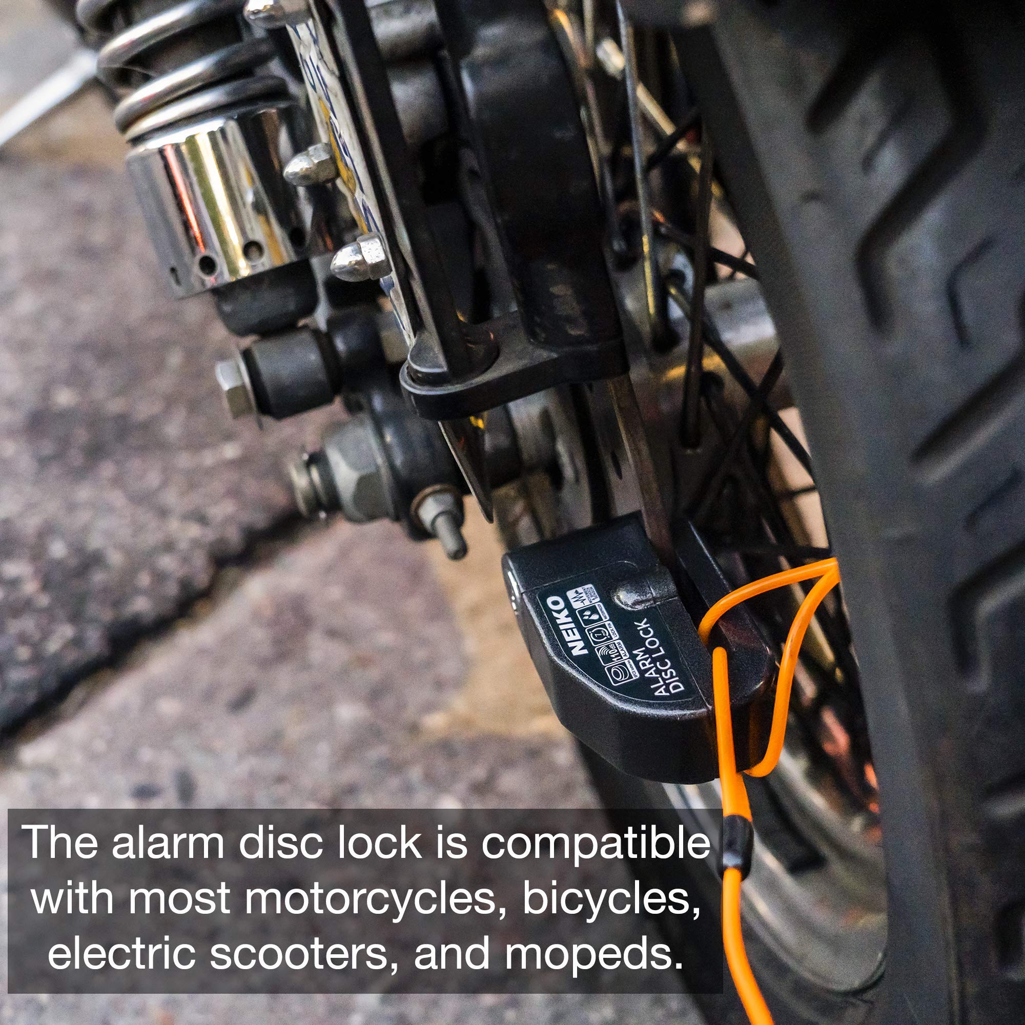 NEIKO 52908A Motorcycle Locks Anti Theft with Alarm, Motorcycle Disc Lock with Alarm, Disk Lock Anti-Theft Motion Sensor, Security Lock Brake, Universal Alarm Lock for Motorcycles, Bicycles & More