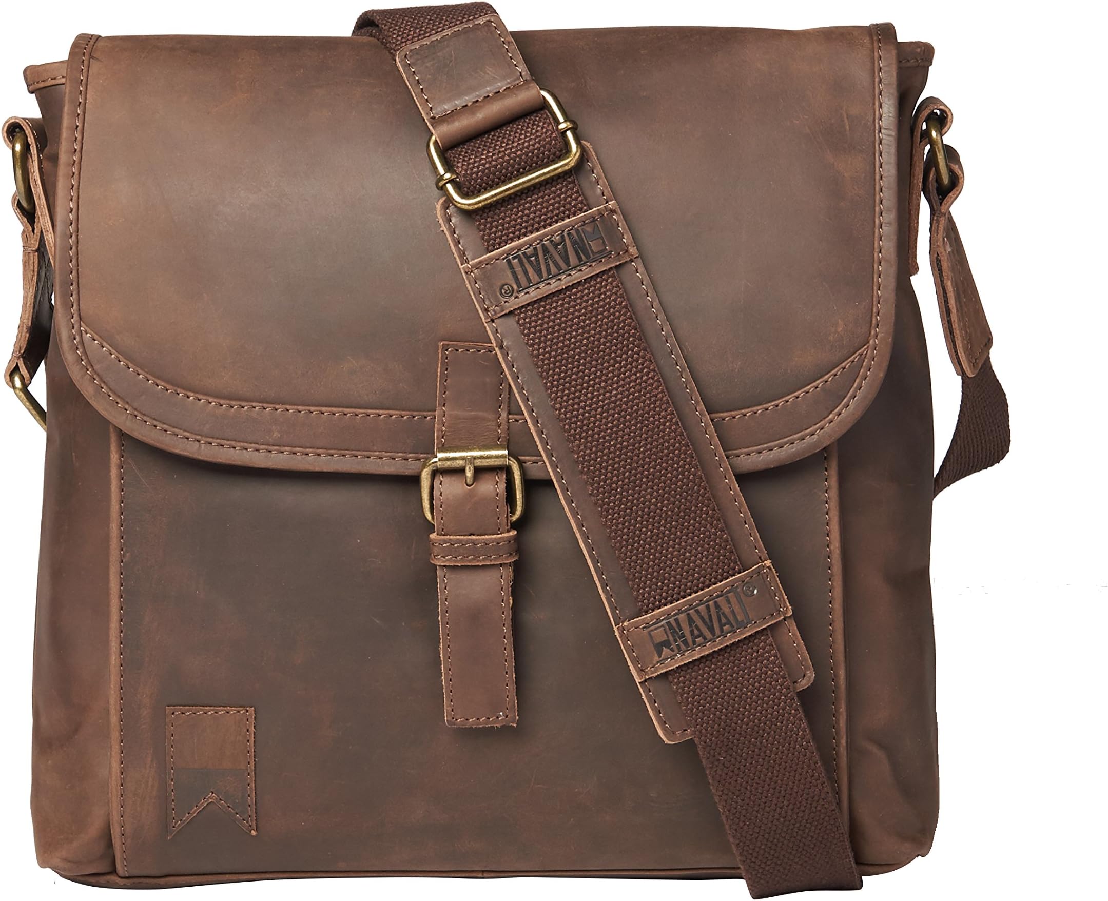 Navali Shipwright Vintage Leather Satchel Messenger Bag for 13in Laptops - Brown Shoulder Bag