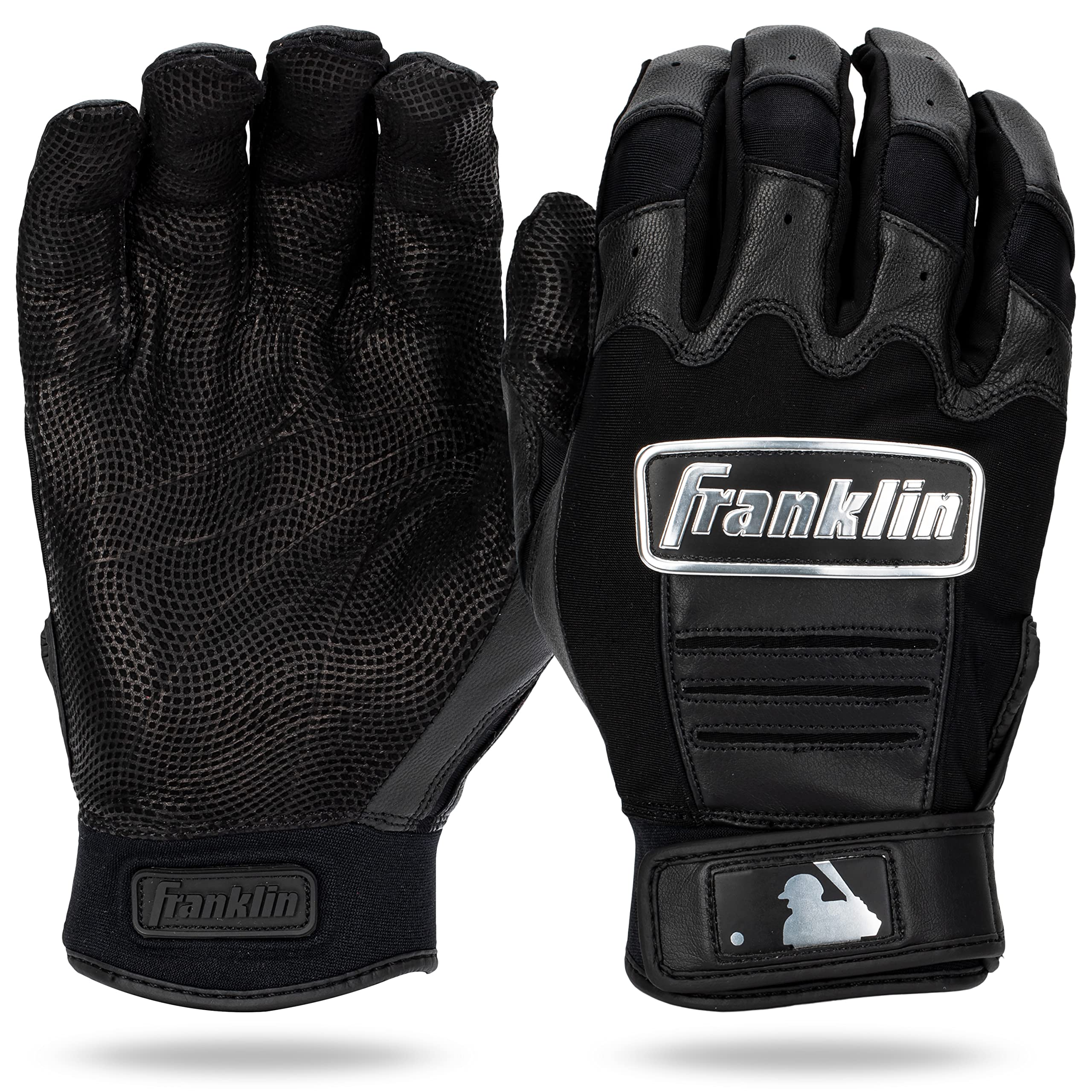 Franklin Sports MLB Baseball Batting Gloves - CFX Pro Adult + Youth - Baseball + Softball Chrome Black, Youth Small Image