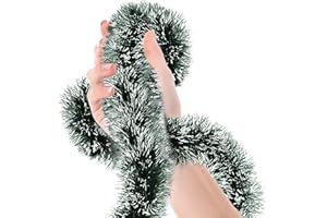 TREASURES GIFTED Christmas Tree Pine Green Frost Tip Tinsel Garland Snowy Metallic Streamers Green White Tinsel Garland Celebrate a Holiday Party Ceiling Hanging Decors Indoor and Outdoor Disco Party Supplies