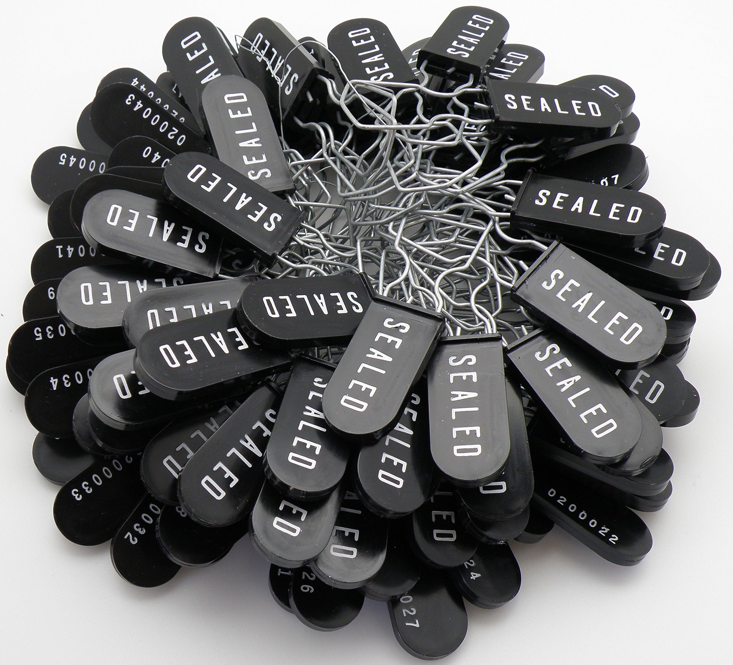Plastic Wire Padlock Security Seals Sequentially Numbered Black (100 Pack)