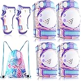 NEMONE Mermaid Knee Pads for Kids, Girls Boys Knee Elbow Pads Wrist Guards with Drawstring Bag, Adjustable Reflective Protective Gear Set for Roller Skates Bike Cycling Skateboard Scooter