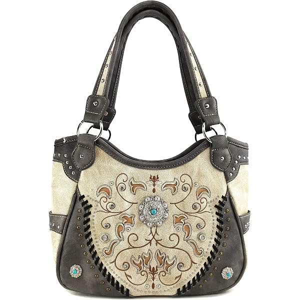 HW Collection Western Purse And Wallet Set – Turquoise Cross, Tooled PU Leather, Concealed Carry