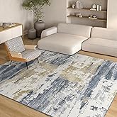Kelarea Washable Area Rug for Living Room, 5x7 Non Slip Modern Abstract Blue Rugs, Easy Clearning Low Pile Large Carpet for B