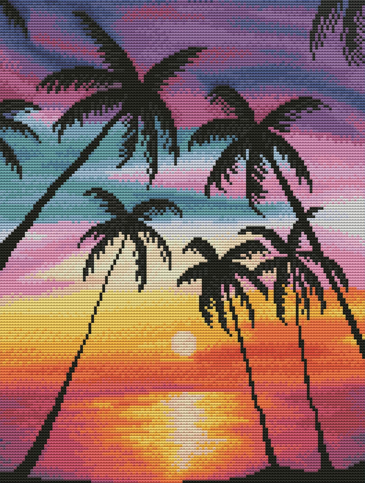 Cross Stitch Kits Stamped, OWN4B Colorful Sunset Coconut Beach Printed Pattern 11CT 14.2x18.1 inch DIY Embroidery Kit (Sunset) — image 1