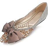 DUWEIDU Flats Shoes for Women Rhinestones Bow Wedding Flats Slip on Flats for Women Comfortable Dress Shoe