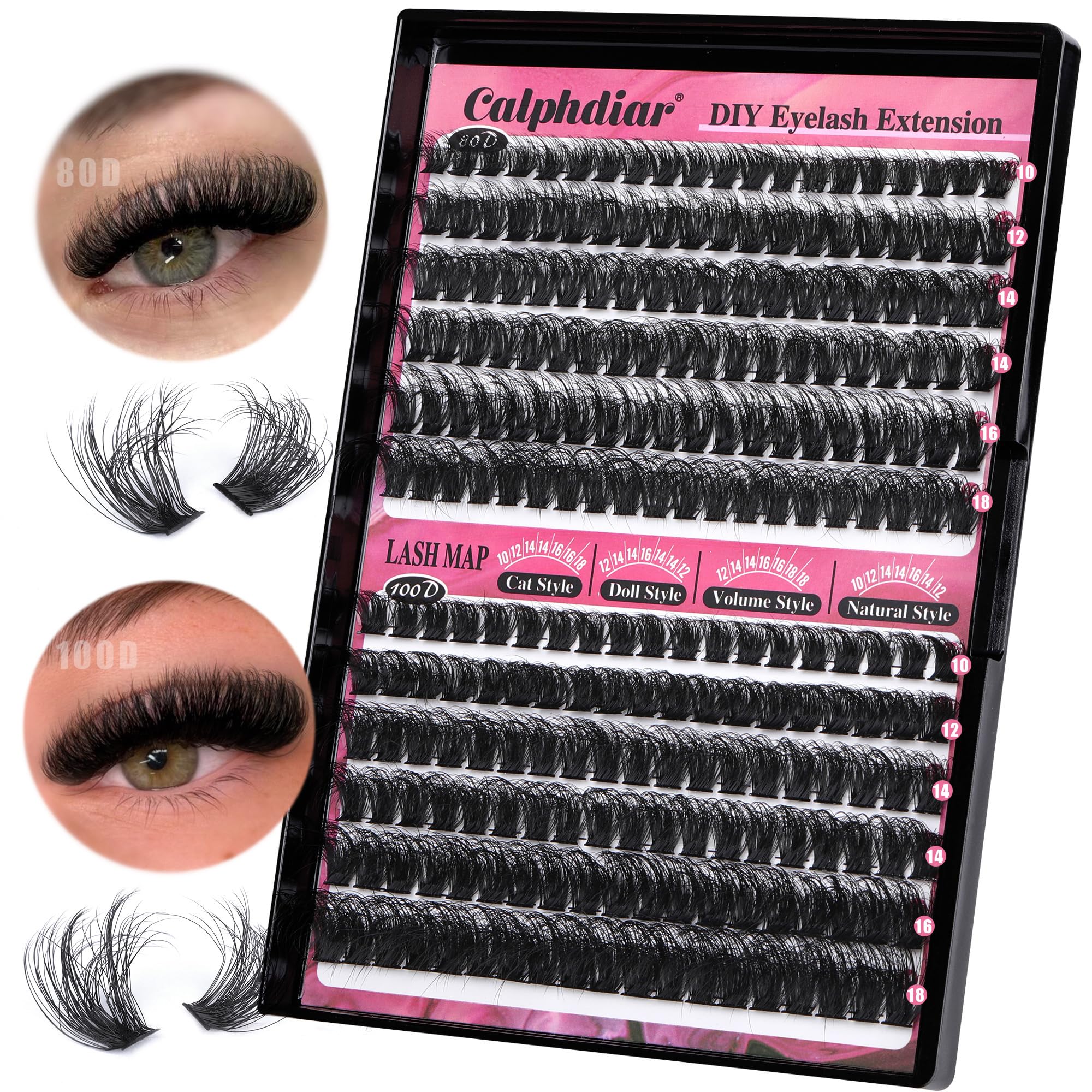 Calphdiar Fluffy Individual Eyelashes 80D+100D Thick Cluster Lashes Wispy Lashes Individual Cluster D Curl Lash Clusters 10-18mm Russian Eyelash Clusters 234pcs Dramatic DIY Lash Extensions at Home — image 1