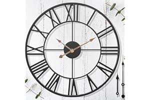 SEESURE Retro Outdoor Clocks for Patio – 18 in Large Farmhouse Black Metal Outdoor Wall Clock Silent Battery Operated – Vintage Industrial Skeleton Outside Clock for Pool Area, Garden, Backyard, Porch
