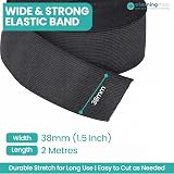 Trimming Shop 38mm Wide Elastic Band, 2m, Polyester Rubber, Black view 2