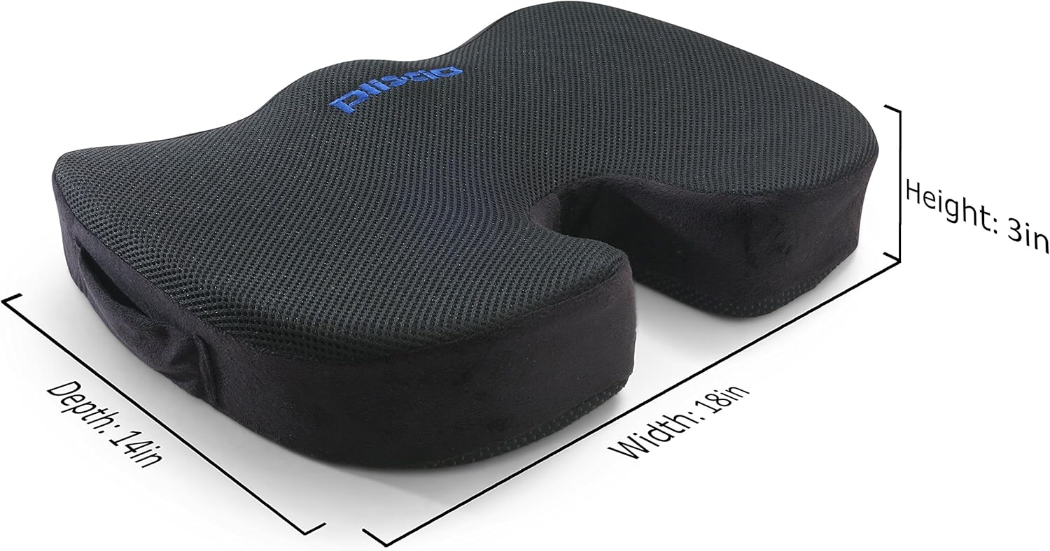 Plixio Gel Seat Cushion Memory Foam Chair Pillow with Cooling Gel for Sciatica, Coccyx, Back & Tailbone Pain Relief - Orthopedic Chair Pad for Support in Office Desk Chair, Car, Wheelchair & Airplane: Home & Kitchen