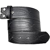 BC Belts Leather Belt Strap with Fancy Saddle Stitch Embossed Pattern 1.5" Wide with Snaps
