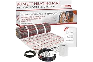 LuxHeat 90 Sqft Mat Kit (120v) Electric Radiant Floor heating System for Tile & Laminate. Underfloor Heating Kit Includes Heat Mat, Alarm & UWG4 OJ Microline WiFi Programmable Thermostat w/GFCI