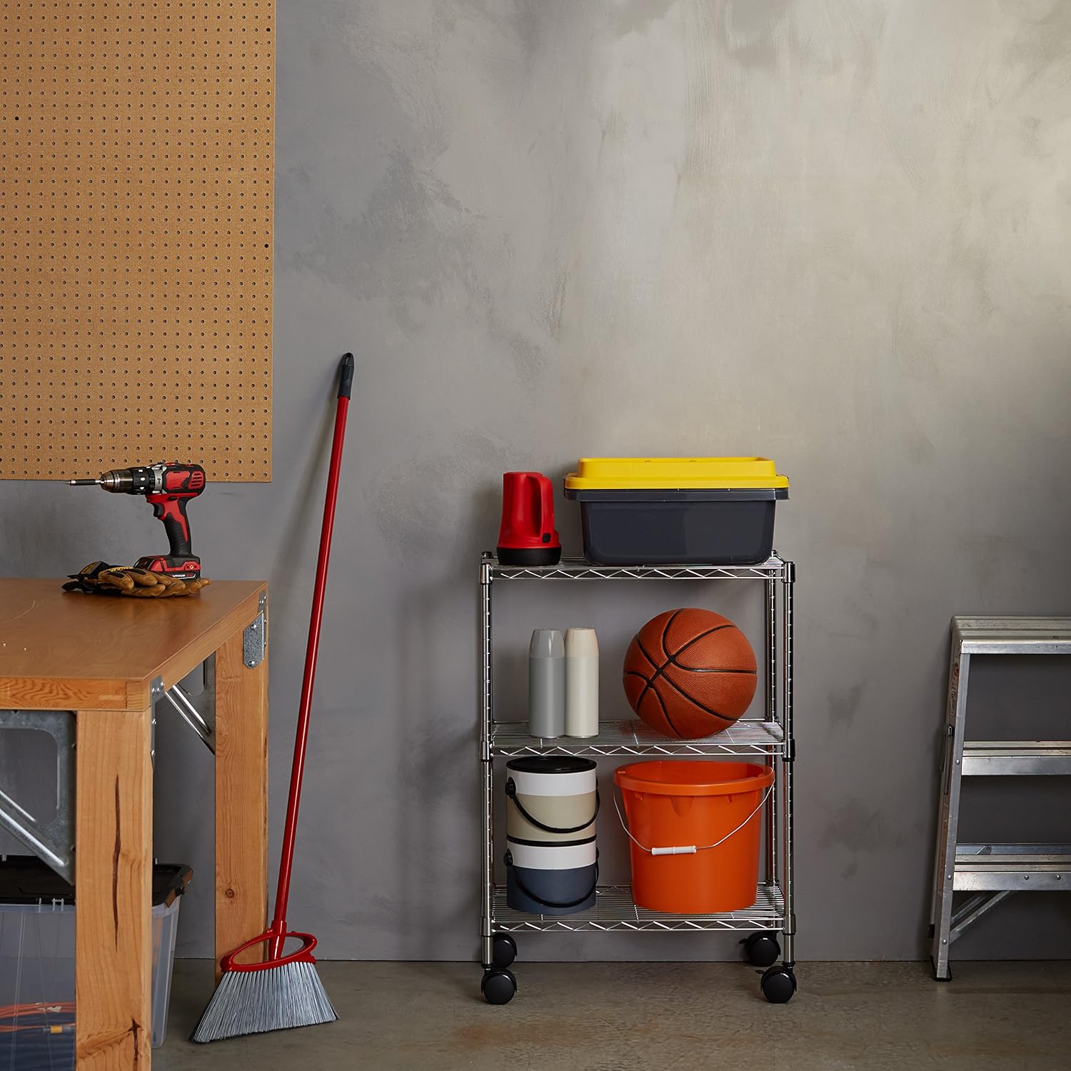Basics 3-Shelf Heavy Duty Shelving Storage Unit on 2" Wheel Casters, Metal Organizer Wire Rack, Chrome (23.2L x 13.4W x 32.75H): Home & Kitchen