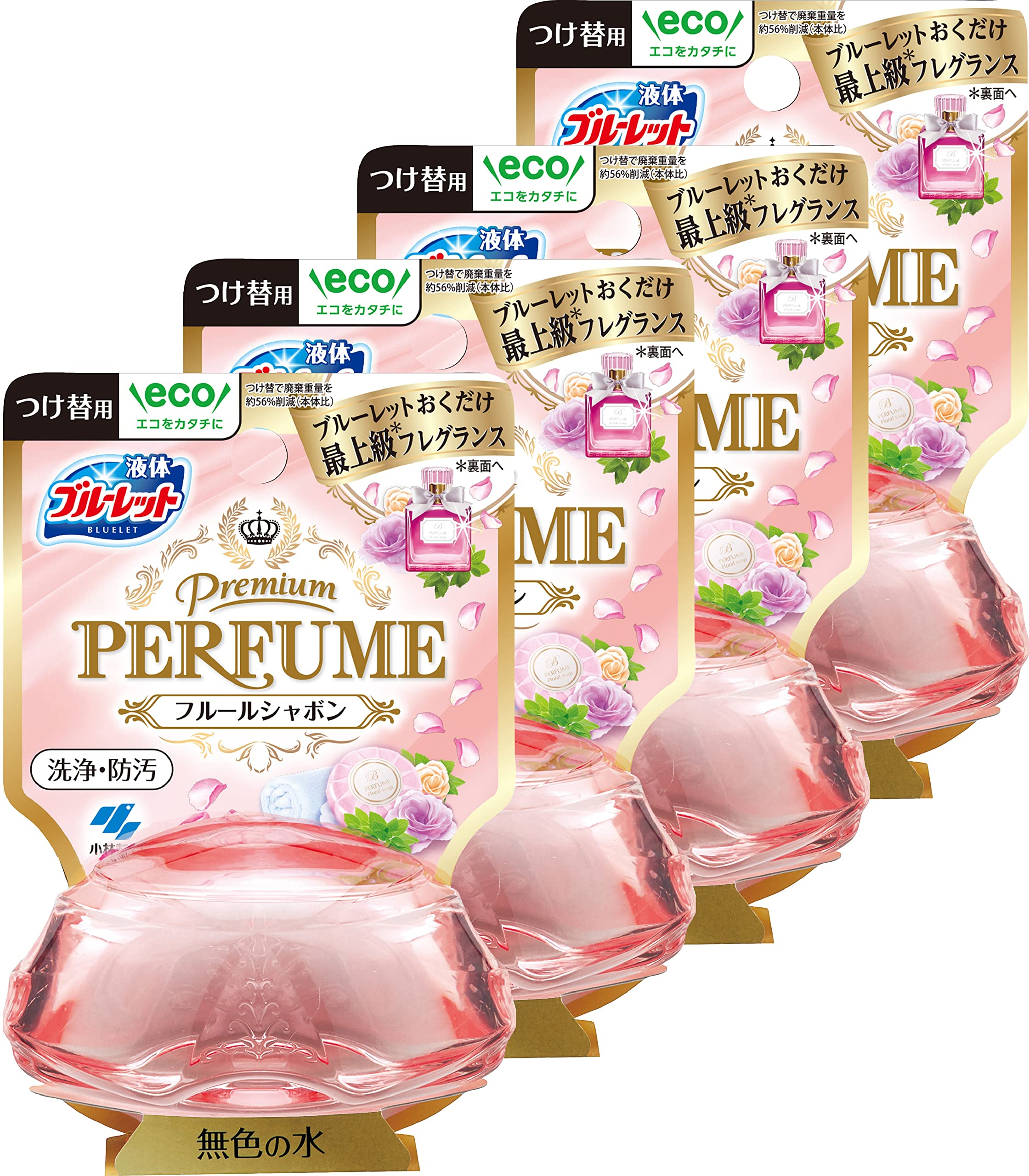 ブルーレット 【まとめ買い】液体おくだけ プレミアムパフューム トイレタンク芳香洗浄剤 フルールシャボン 詰め替え用 70ml×4個トイレ洗剤 トイレ洗浄剤 黒ずみ トイレ掃除 芳香剤商品画像