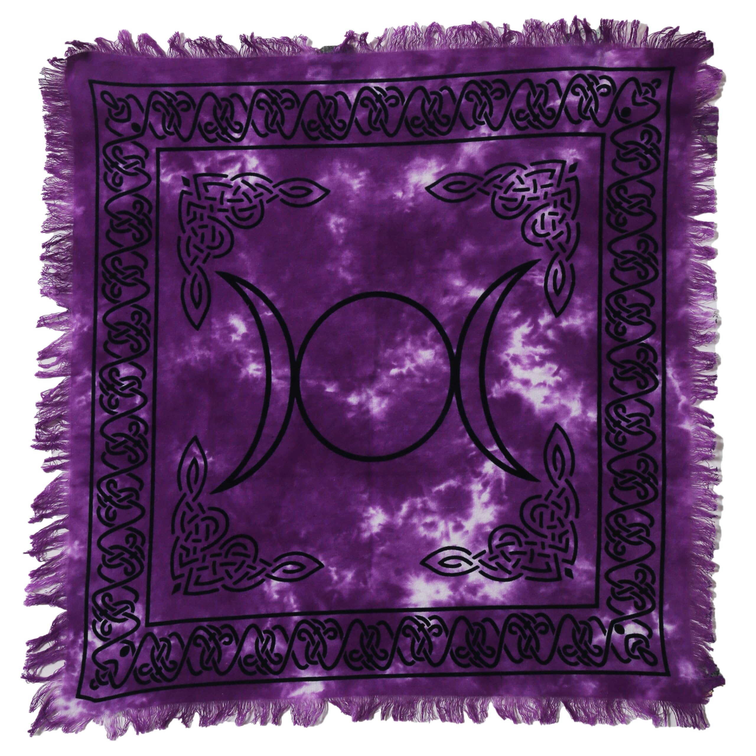 Indian Consigners Altar Cloth Purple Triple Moon Pentagram Goddess Witchcraft Alter Tarot Spread Top Cloth Wiccan Square Spiritual 18 by 18 sacred cloth (Purple Triple Moon)