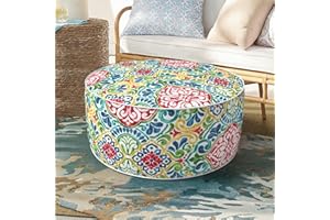 DYTXIII Inflatable Ottoman Stool D21 xH9 for Outdoor/Indoor Use, Water Repellent Patio Foot Rest Stool with Portable Handle,Round Pouf Ottoman Suitable for Garden,Deck and Camping - Damask Red