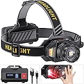 LED Headlamp Rechargeable,99000 Super Bright Head Lamp with 12 Modes & 90H Long Battery Life & IPX7 Waterproof,90° Adjustable Headlight for Outdoor Camping, Cycling, Hiking
