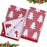 Tudomro 2 Pcs Christmas Hand Towels Red Christmas Tree Bathroom Winter Decorative Towels 100% Cotton Thick Jacquard Weave Bath Decor Holiday Bathroom Decor for Kitchen Xmas Gifts