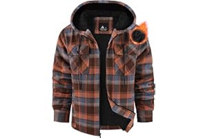 Ceoutdoor Mens Flannel Hoodie Jacket Fleece Lined Flannel Shirt Plaid Zip Up Sherpa Hooded Sweatshirt Warm Winter Coat