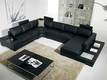 T35 Modern Black Sectional Sofa With 3 Headrests Amazon Ca Home