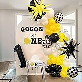 One Happy Dude Balloon Arch Garland Kit, 126Pcs 18" 12" 10" 5" Yellow Black Balloons with Checkered Foil Balloons for One Happy Dude Birthday Decorations Baby Shower Boys 1st Birthday Party Supplies