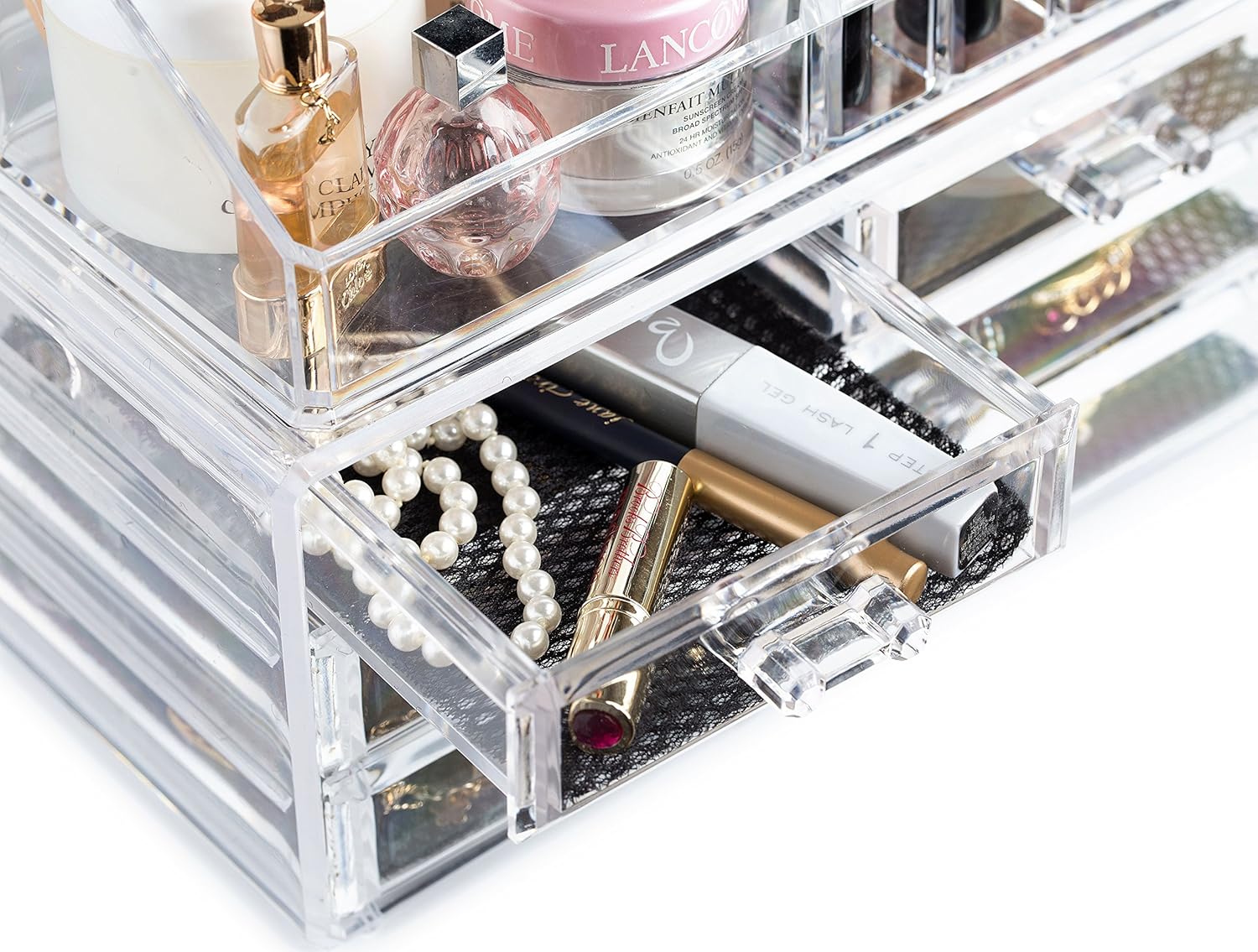 Clear Cosmetic Storage Organizer - Easily Organize Your Cosmetics, Jewelry and Hair Accessories. Looks Elegant Sitting on Your Vanity, Bathroom Counter or Dresser. Clear Design for Easy Visibility.: Home & Kitchen