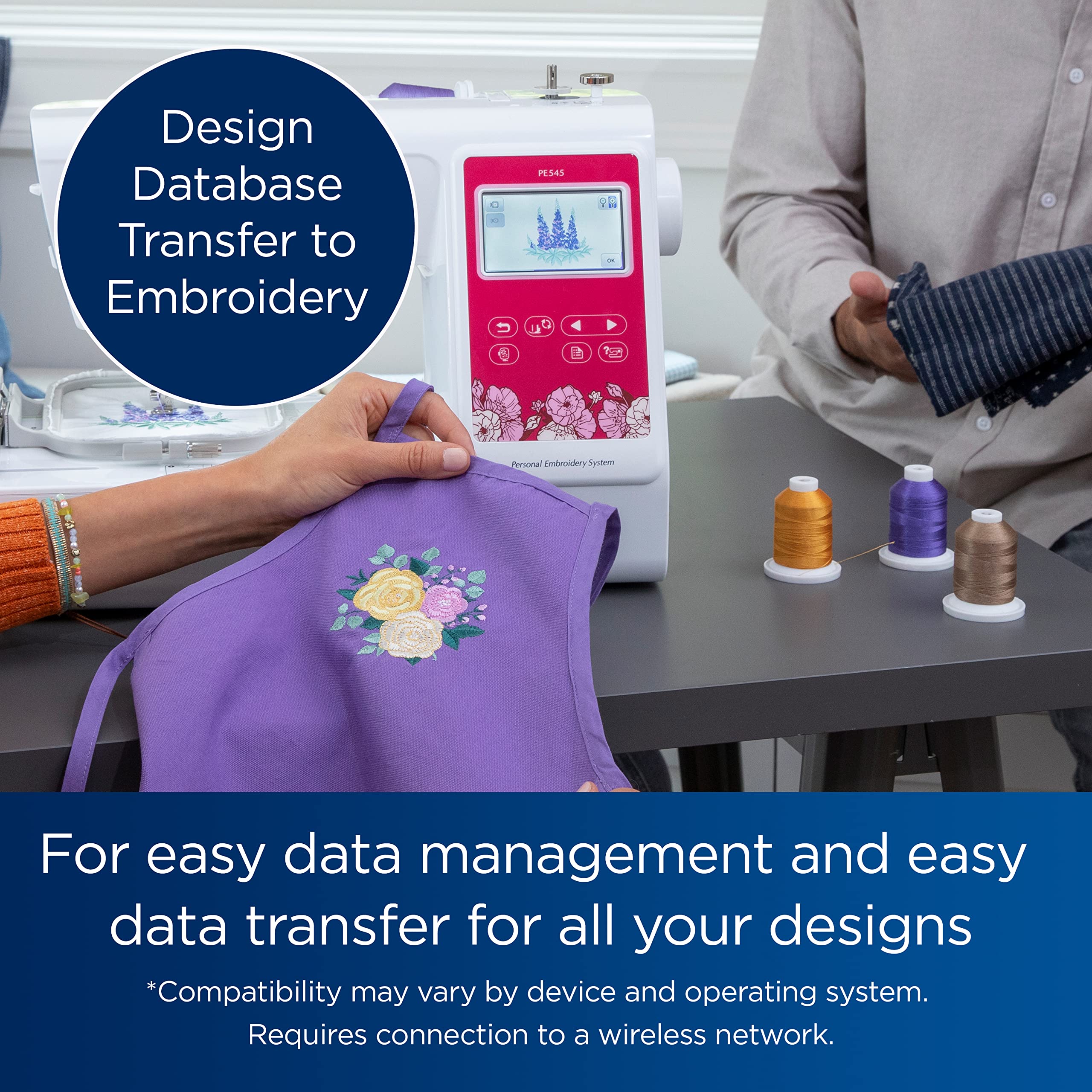 Brother PE545 Embroidery Machine, Wireless LAN Connected, 135 Built-in Designs, 4