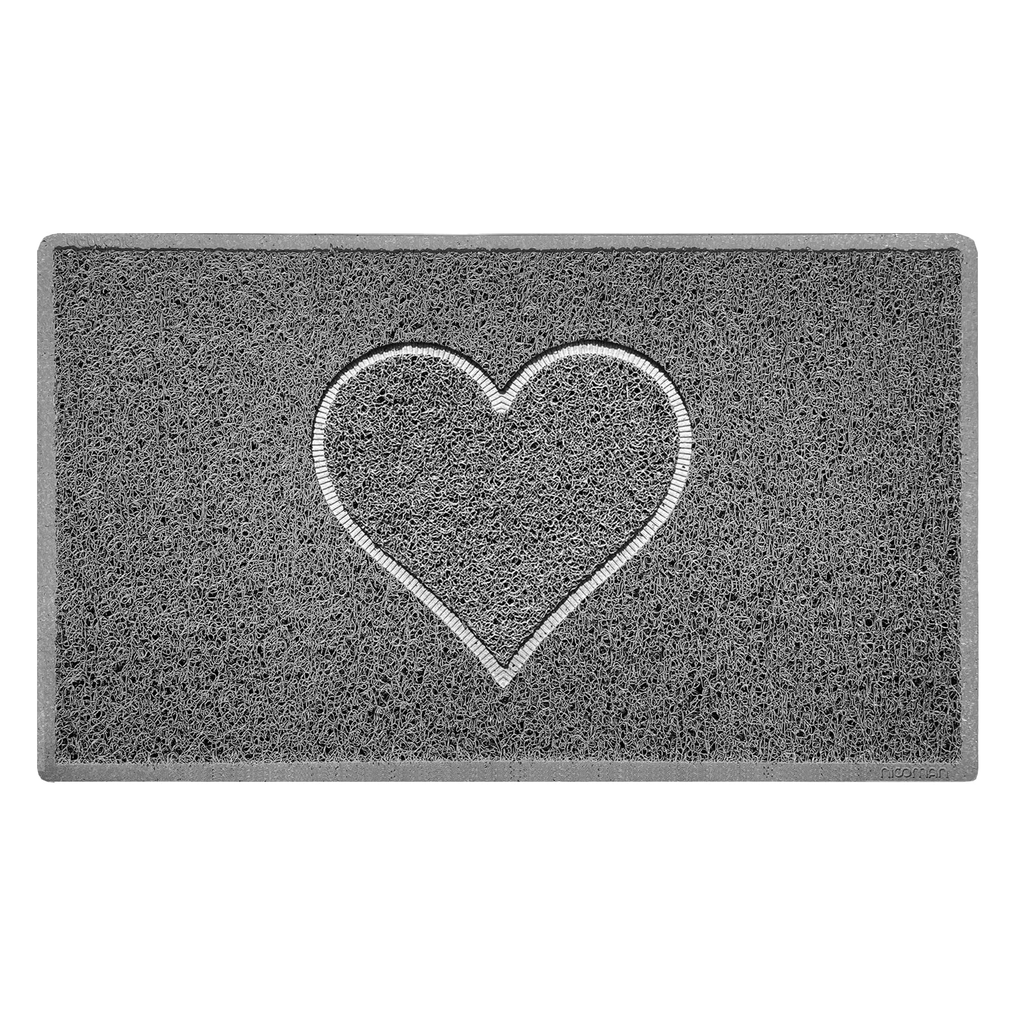 Nicoman Heart Shape Embossed Entrance Door Mat Non Slip Dirt Trapper PVC Spaghetti Mat with Rubber Base, Jet Washable Quick Drying Doormat Indoor or Outdoor - (Medium, Grey, 75 x 44cm)