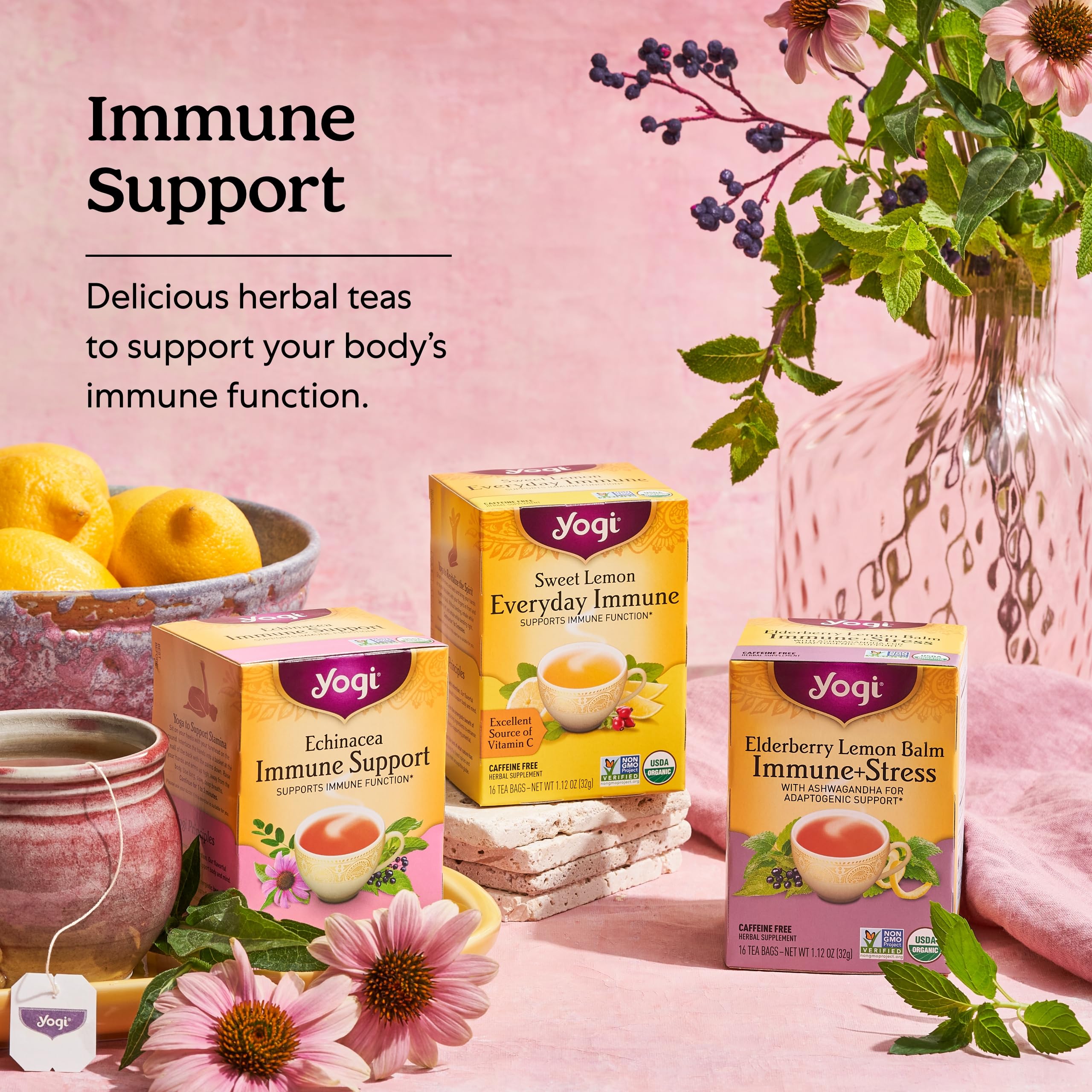 Yogi Tea Echinacea Immune Support Tea - 16 Tea Bags per Pack (6 Packs) - Organic Immunity Support Tea - Includes Peppermint Leaf, Lemongrass, Cinnamon Bark, Echinacea Purpurea, Licorice Root & More