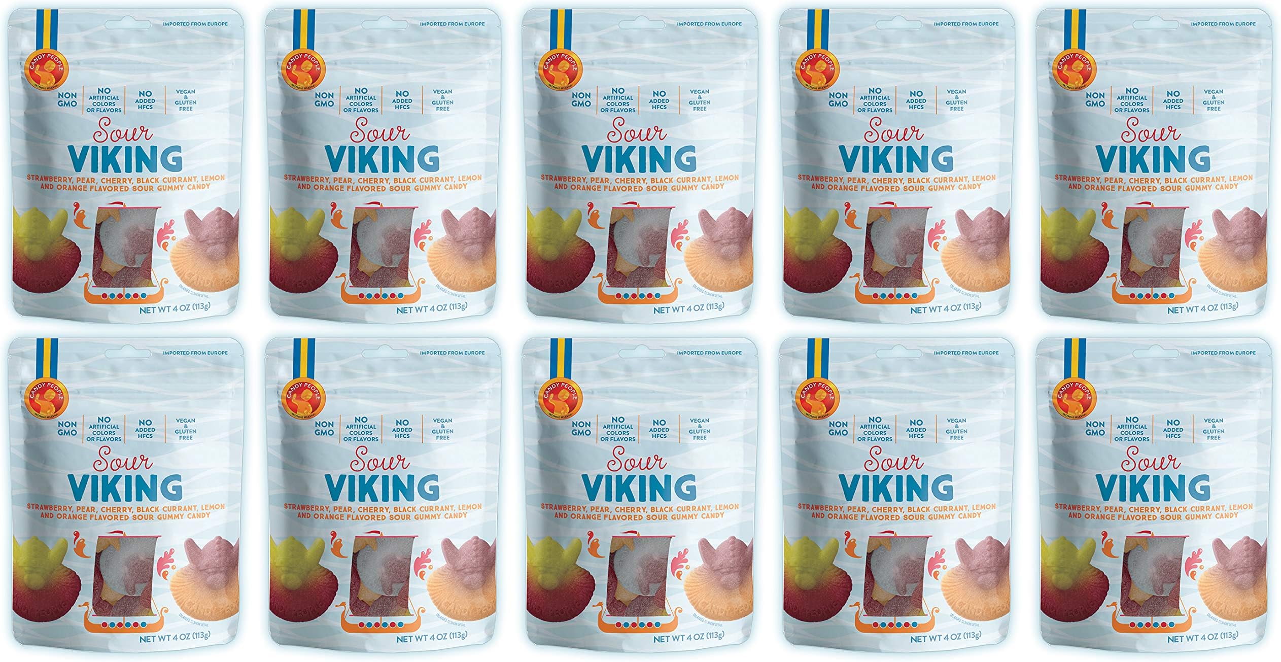 Candy People Sour Viking Swedish Gummy Candy Non-GMO Vegan Fruit Flavored Sour Gummies (10 Pack)