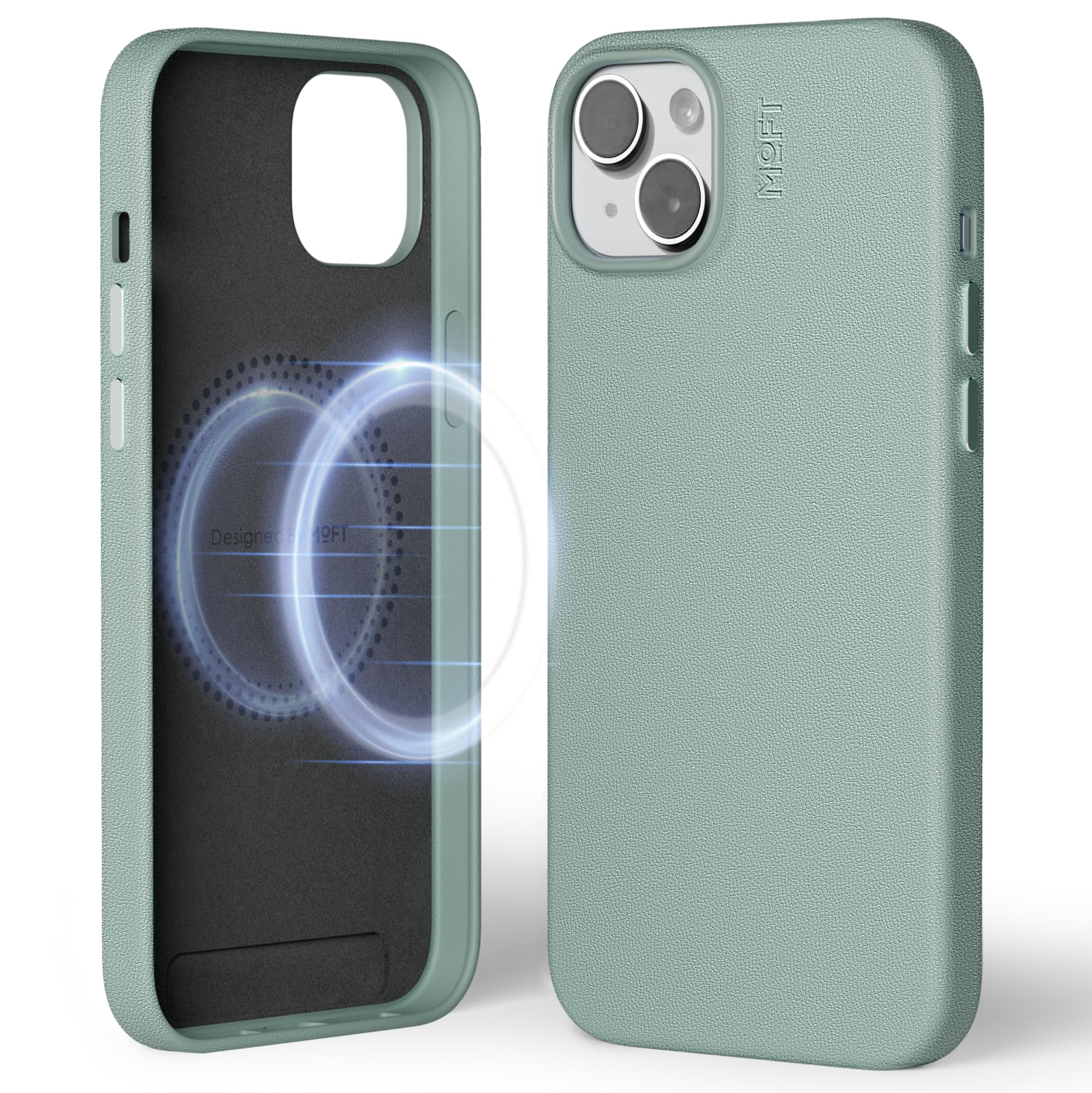 MOFT Magnetic Case for iPhone 15 Plus Compatible with MagSafe, MOVAS Vegan Leather Case Cover, Touch Sensation, Color Retention, Scratch & Stain Resistant, Easy to Clean, Seafoam โ image 1
