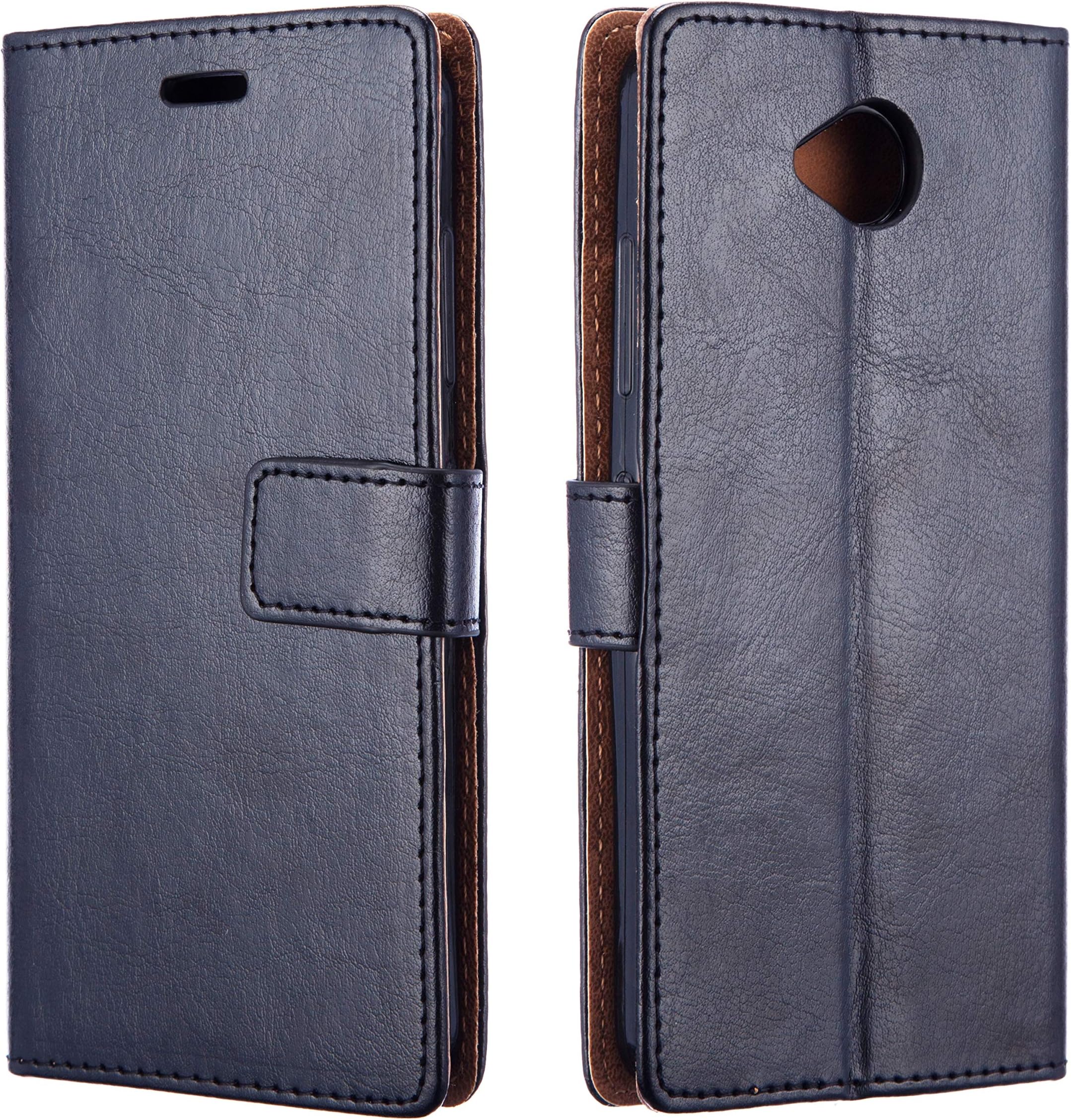NWNK13® Lumia 550 Pu Leather Side Open Wallet Case Cover Plus Screen Film & Mini Touch Pen (Black Wallet)