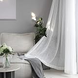Home Brilliant Semi Sheer White Striped Voile Curtains 54x63 Set of 2