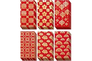 Whaline 48 Pack Chinese New Year Red Envelopes 6 Design Red Gold Foil Hong Bao Year Of The Snake Red Envelopes 2025 Lucky Money Envelopes Red Packet Spring Festival Money Pockets 3.5 x 6.7 Inch