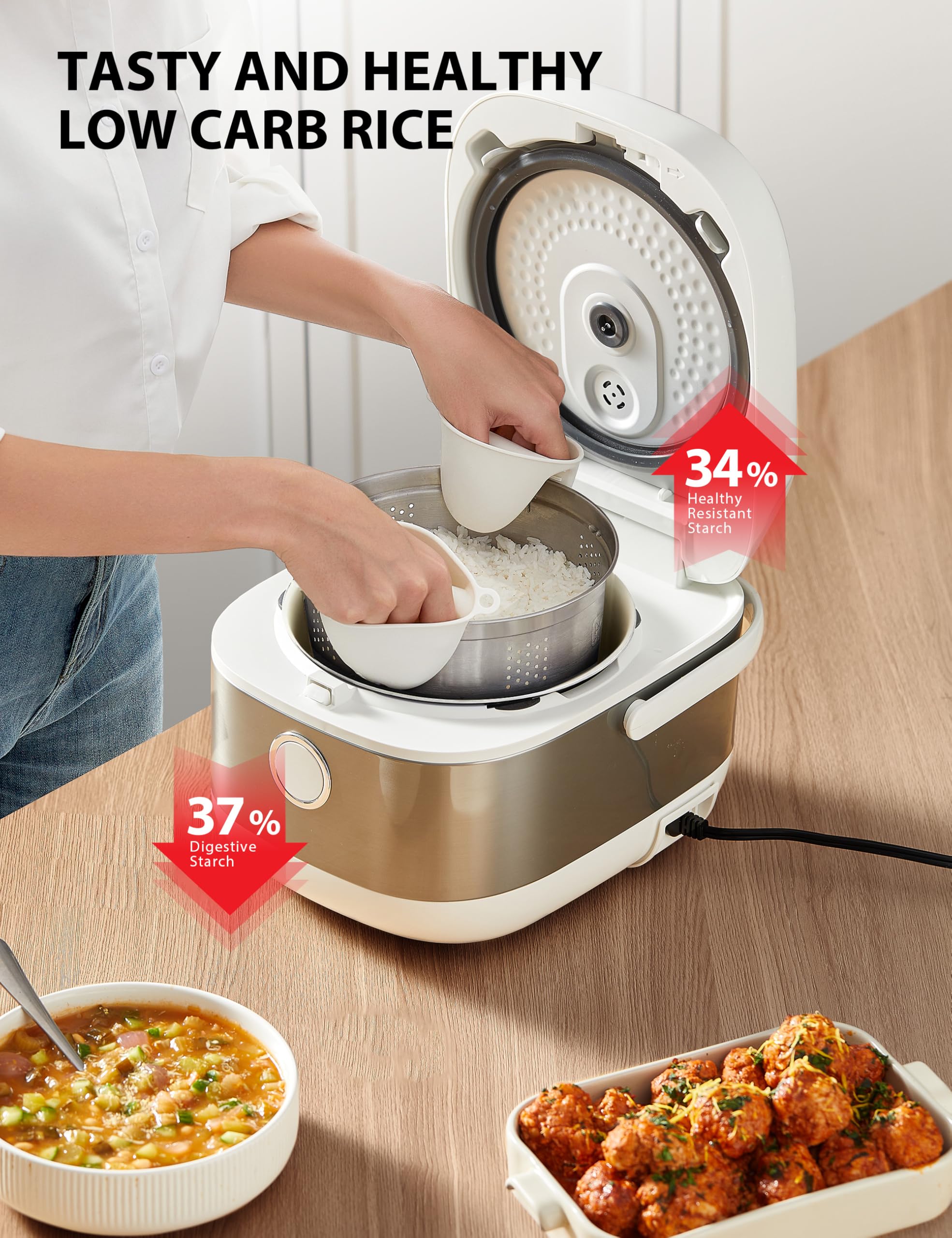 TOSHIBA Induction Heating Rice Cooker - Low Carb, Low Sugar, Digital Steamer, 5.5 Cups (Uncooked), 8 Cooking Functions, 24H Timer & Auto Keep Warm, Silvery white