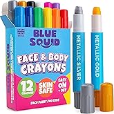 Blue Squid Face Paint Crayons - 12 Vibrant Colors Twistable & Washable Face Paint Sticks - Face Painting Kit for Kids Party, 