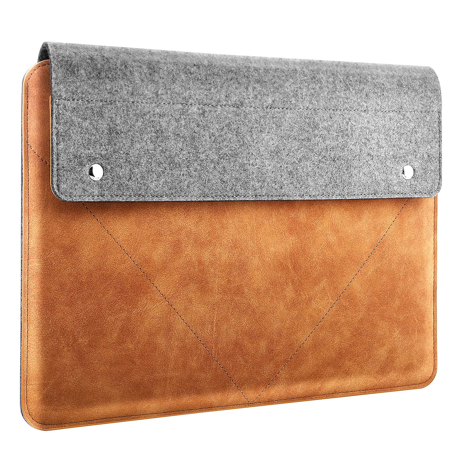 MoKo 13-13.3 Inch Laptop Sleeve Fits Macbook Pro M1 Pro/M1 Max 14.2 2021, iPad Pro 12.9 2021, Notebook Computer Felt & PU Leather Case Bag with Pocket, Gray&Brown