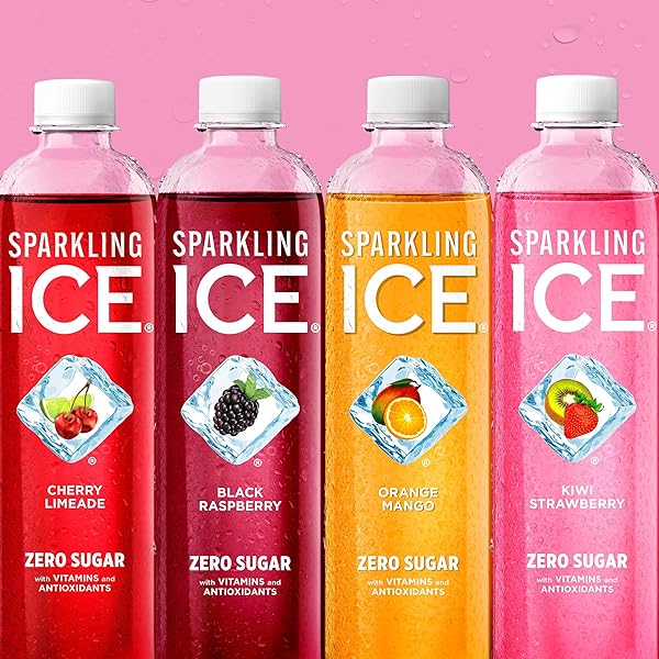 SPARKLING ICE PURPLE VARIETY PACK, FLAVORED WATER, ZERO SUGAR, WITH VITAMINS AND ANTIOXIDANTS, 17 FL OZ, 12 COUNT (BLACK RASPBERRY, CHERRY LIMEADE, ORANGE MANGO, KIWI STRAWBERRY)
