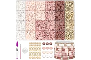 MIIIM Neutral Clay Bead Bracelet Kit, Heishi Beads, Flat Clay Beads and Gold Spacer Beads for Jewelry Making, Friendship Bracelet Beads Kit for Crafts, Concert, Raves, Gifts (Rose Smoke)