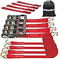 AWELCRAFT Ratchet Straps (4PK) - 4500lbs Breaking Strength 1.5''×15' Heavy Duty Tie Down Straps with Padded Handles, Double J Hooks & Soft Loops for Moving Motorcycle, Trailer & Trucks (Red)
