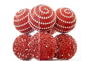 ChrisWish Red Christmas Ball Ornaments, Christmas Ball Decorations Shatterproof Plastic Hanging Pearl Balls for Holiday Party(90mm/3.54", 8ct)