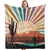 XINCEYWJ Boho Western Blanket, Boho Western Abstract Colorful Sunshine Cactus Landscape Throw Blankets Gifts for Bed Couch Bedroom Living Room Home Decor, 50x60 Inches