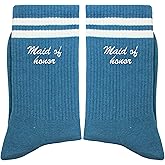 FUQWZ Blue Striped Athletic Crew Socks for Bride to Be Gifts