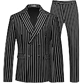MOGU Mens Double Breasted Pinstripe Suit - 2 Piece Slim Fit Vintage Tuxedo for Groomsmen, Wedding, Prom