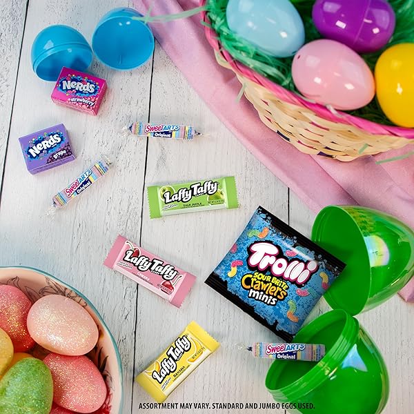 SWEETARTS, TROLLI, LAFFY TAFFY & NERDS EGG FILLER VARIETY BAG, SPRINGTIME CANDY, 16.5 OZ (40 INDIVIDUALLY WRAPPED PIECES)