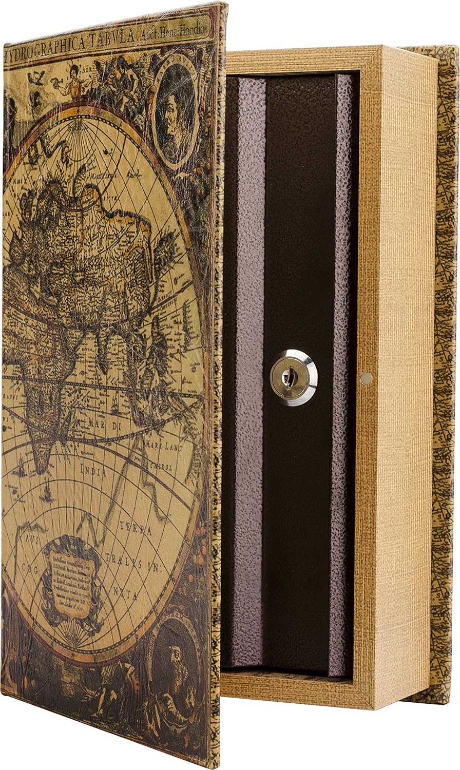 BARSKA CB12480 Key Lock Antique Map Diversion Book Safe Lock Box