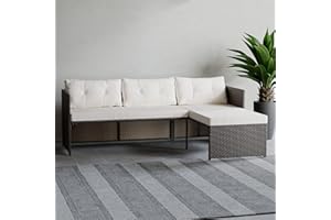 Edenbrook Bayview Rattan Patio Furniture - Mix and Match Outdoor Furniture, L-Shape Sofa Only, Brown Rattan/Cream