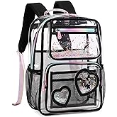 KIDNUO Clear Backpack for Girls,Clear Bookbag Heavy Duty Transparent Backpacks for Stadium Events, See Through Back Pack for Kindergarten Elementary Middle High School (Black)